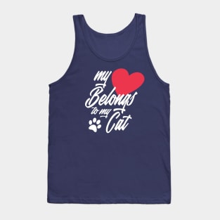 My Heart Belongs to My Cat Funny Valentine Calligraphy Tank Top